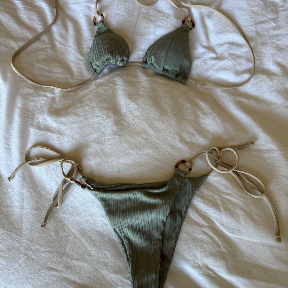 Olive Green Ribbed Bikini Set